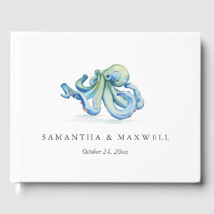 D'or Plage Mariage Livre d'invités Aquarelle Octopus