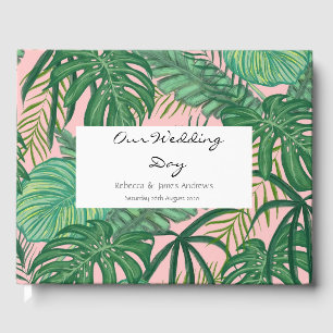 D'or Plage Mariage Palm Tropical Feuille Livre d'invité