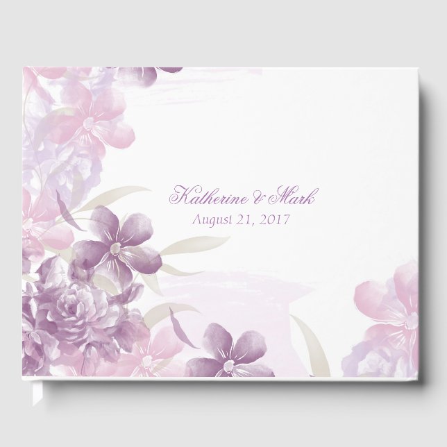 D'or Purple Aquarelle Floral Mariage Livre d'Invité (Recto)
