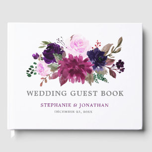 D'or Purple Lavender Floral Boho Mariage Livre d'invité