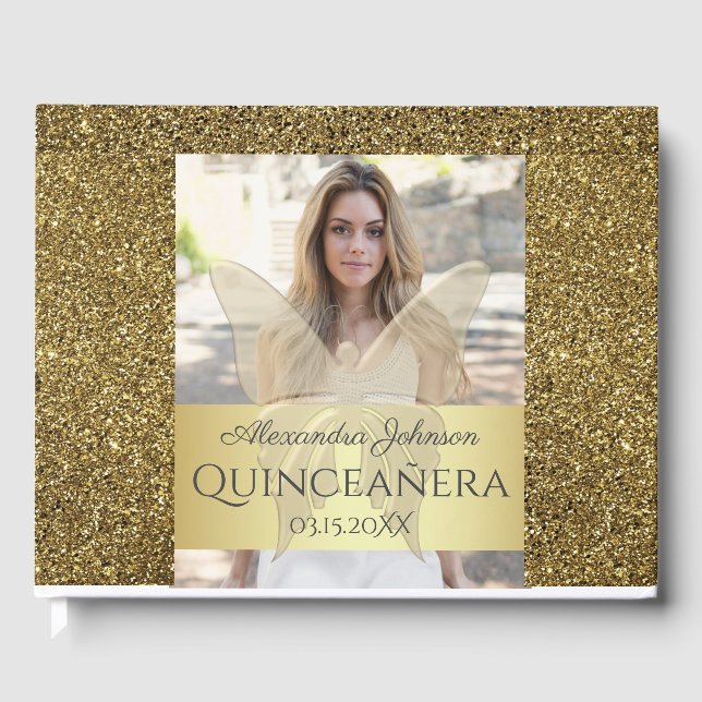D'or Quinceanera Anniversaire Livre d'Invité (Recto)