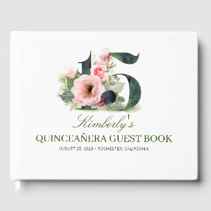 D'or Quinceanera Blush Rose Floral Livre d'Invité