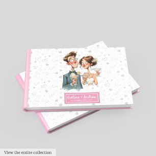 D'or Quirky Couple Aquarelle Mariage Livre d'invité Fun