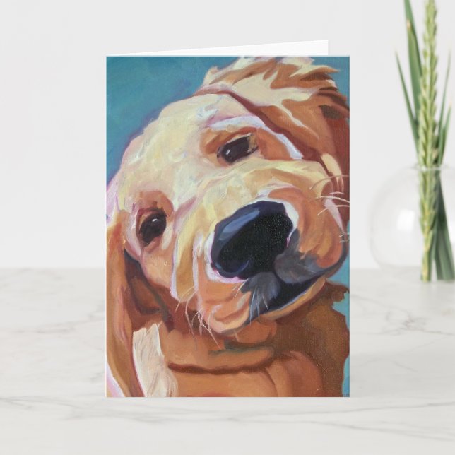 D'or recherchez la carte de voeux de chiot (Devant)