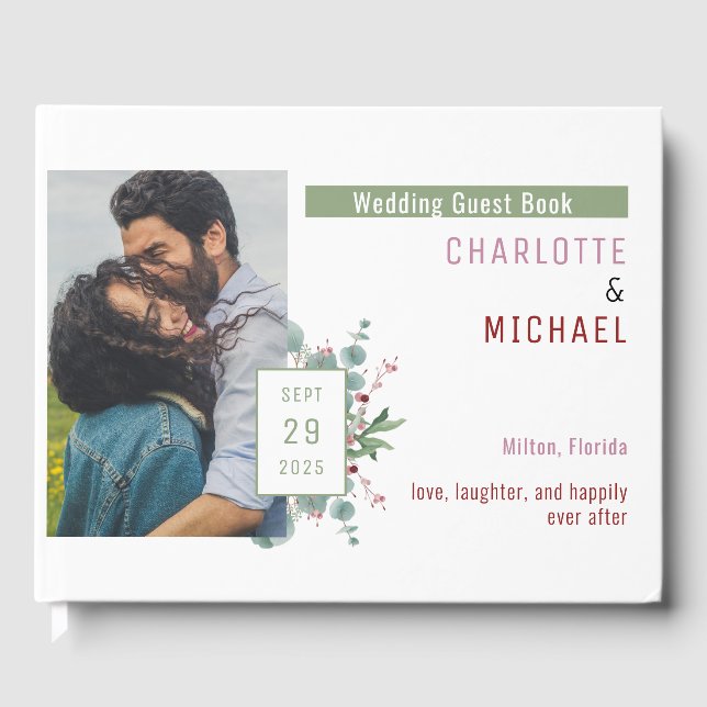 D'or Red Berries & Eucalyptus Mariage livre d'hôtes (Recto)