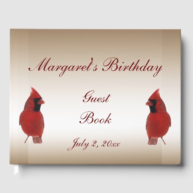 D'or Red Cardinal Bird Anniversaire Party Livre d'invit (Recto)