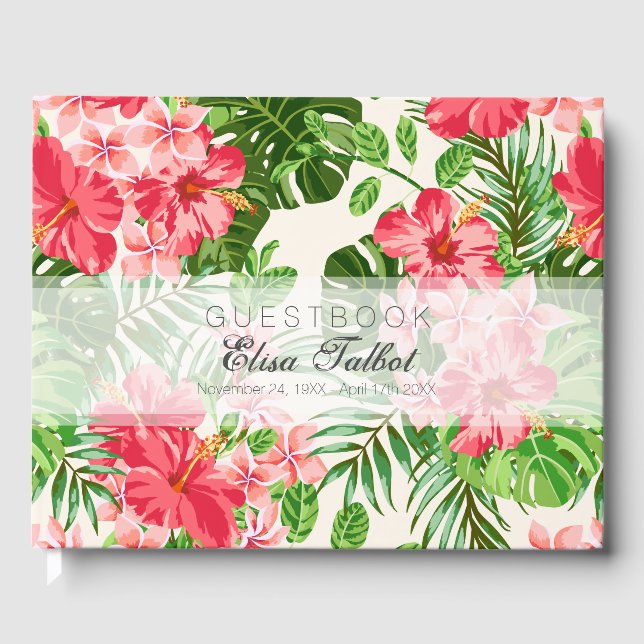 D'or Red Hibiscus Funeral Memorial Livre d'invité (Recto)