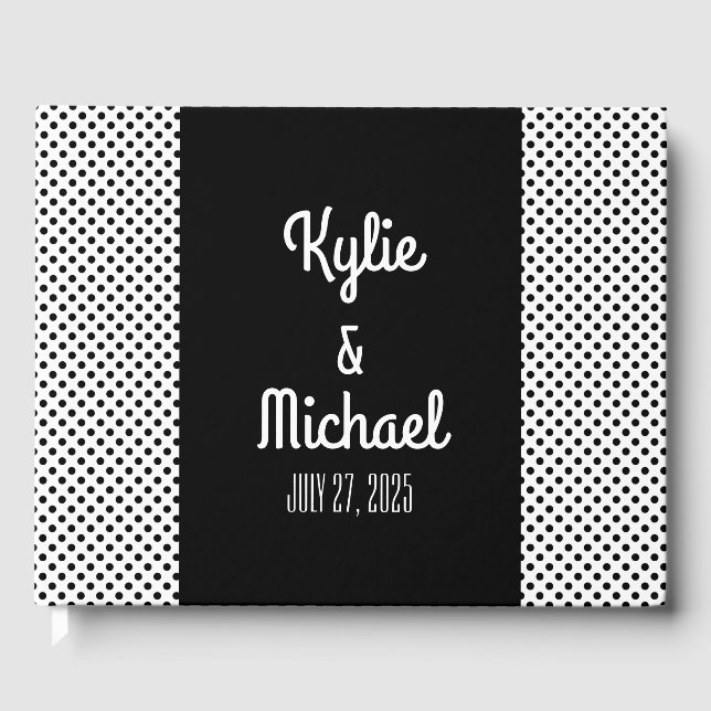 D'or Retro Black White Polka Pot Mariage Livre d'hôtes (Recto)