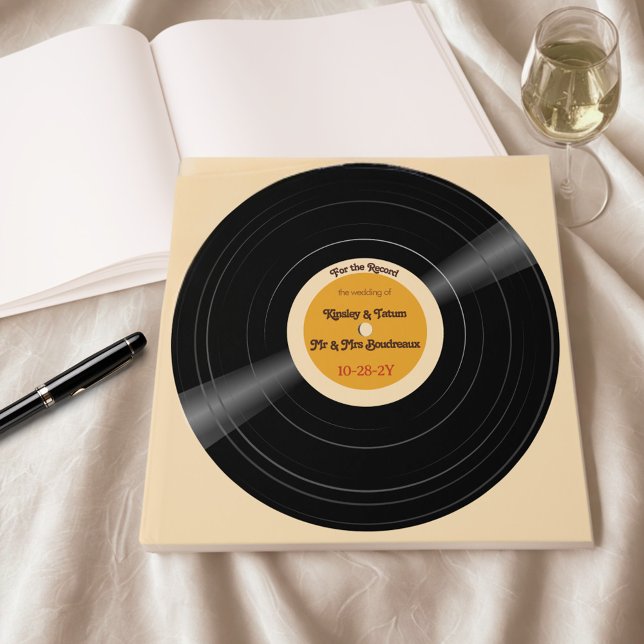 D'or Retro Vinyl Record Mariage livre d'hôtes (Retro vinyl record guestbook personalized for your wedding. )