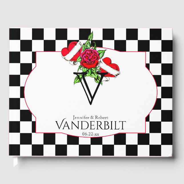 D'or Rockabilly Hearts Rose Mariage livre d'hôtes (Recto)