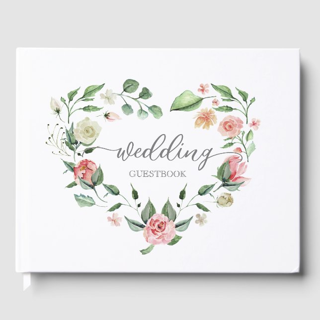 D'or Romantic Rose Floral Heart Mariage Livre d'invité (Recto)