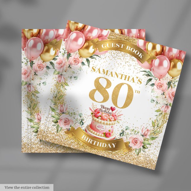 D'or Romantique 80e anniversaire Livre d'hôtes Blush Ba (Romantic 80th Birthday Guest Book Blush Balloon Pop

)