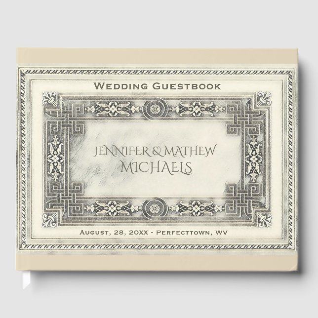 D'or Romantique ivoire Vintage Look Livre d'invité (Recto)