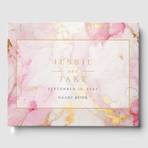 D'or Romantique rose et or marbre Mariage livre d'hôtes