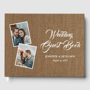 D'or Rustic Burlap Mariage Photo Livre d'invité