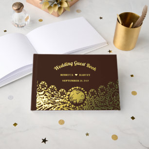 D'or Rustic Country Western Mariage Foil Livre d'invité
