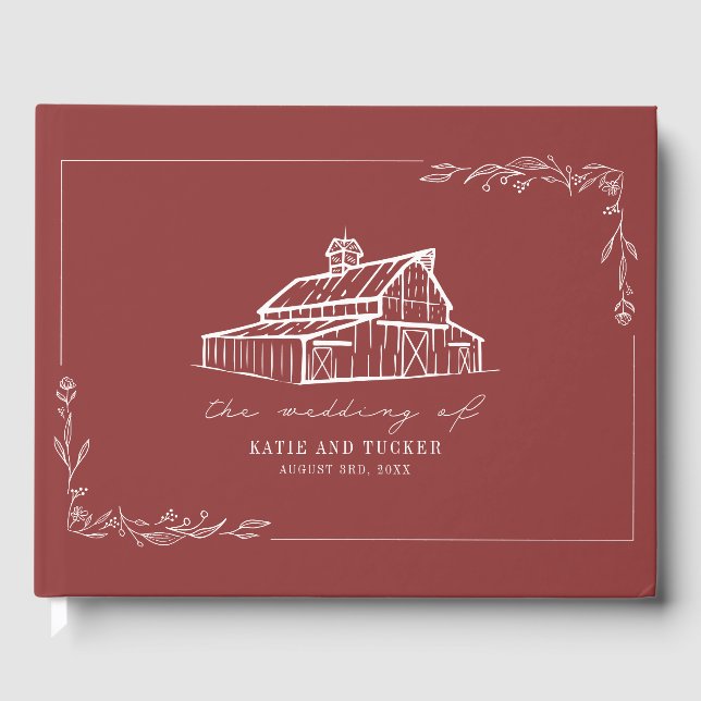 D'or Rustic Grange Muted Red Farm Mariage livre d'invit (Recto)