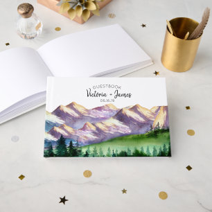 D'or Rustic Mountain Mariage Livre d'invité personnalis