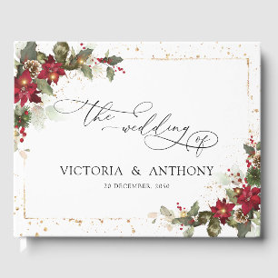 D'or Rustic Pine Poinsettia Mariage livre d'hôtes