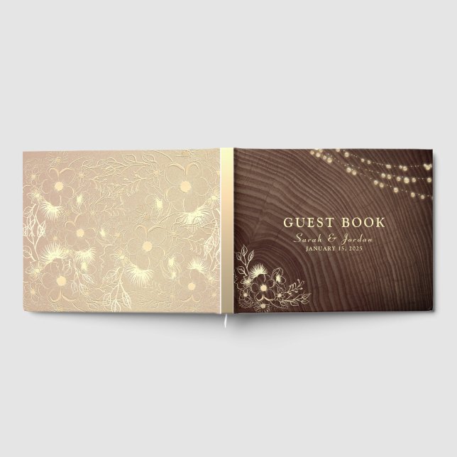 D'or Rustic String Lights Mariage livre d'invité (Complet)