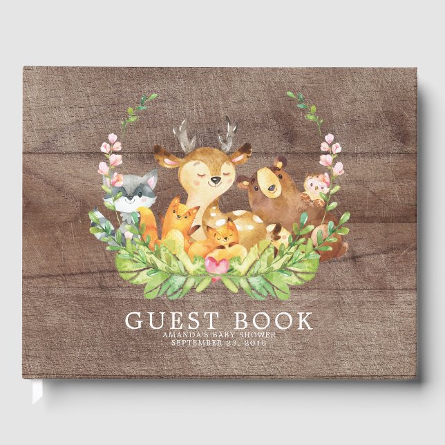 D'or Rustic Woodland Baby shower Livre d'invité (Recto)