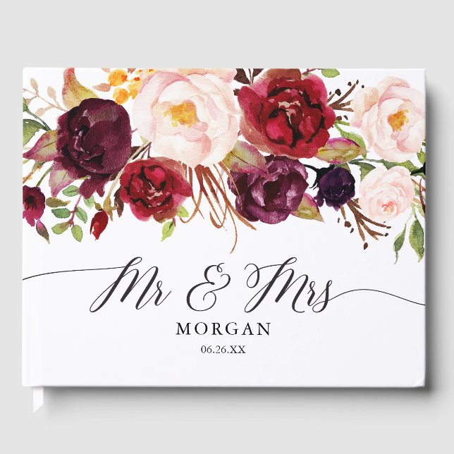 D'or Rustique Bourgogne Marsala Mariage livre d'hôtes (Recto)