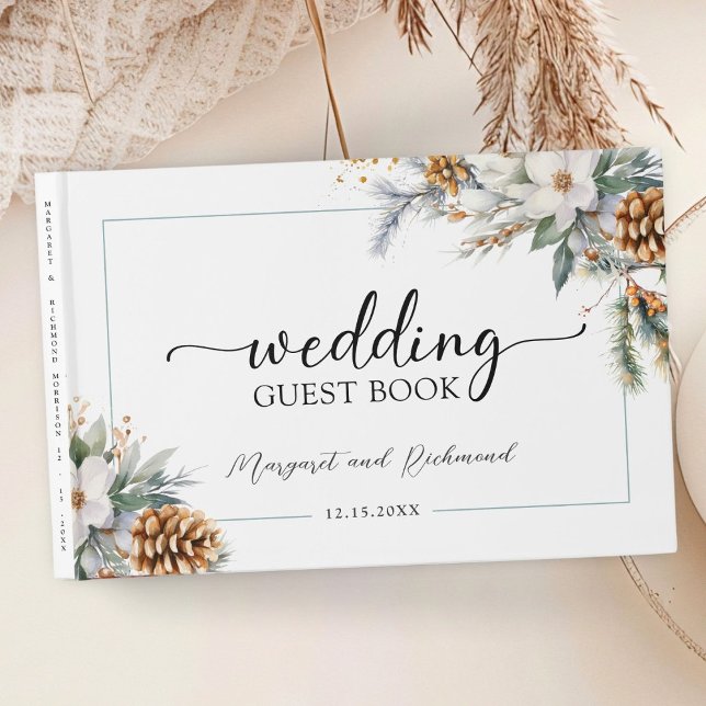 D'or Rustique Floral Winter Wedding Livre d'invité (Créateur téléchargé)