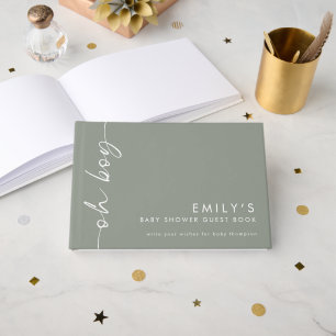D'or Script tourné Sage Oh Boy Baby shower Livre d'invi
