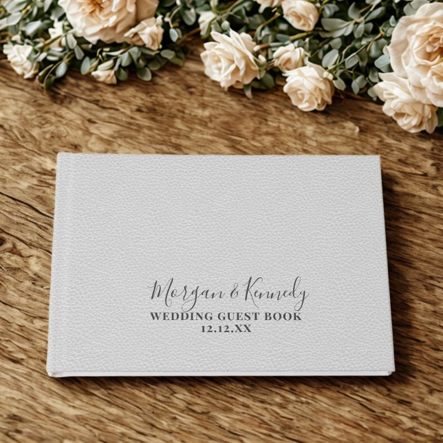 D'or Silver Grey Faux Cuir Look Mariage Livre d'invité (An elegant soft gray leather look wedding guest book. Just add your names and wedding date)