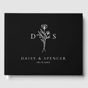 D'or Simple Black Floral Monogram Mariage Livre d'invit