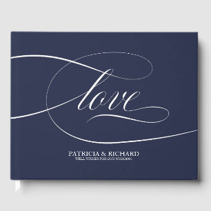 D'or Simple Elegant Marine Blue Mariage Livre d'invité
