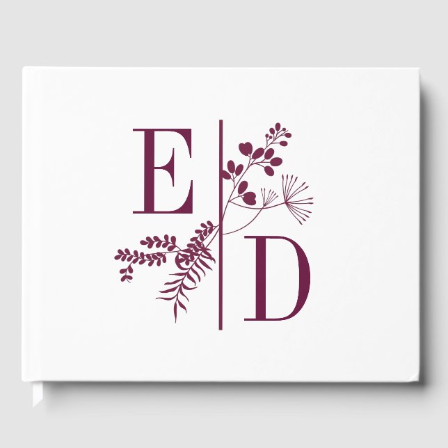 D'or Simple moderne Bourgogne Initiales Mariage livre d (Recto)