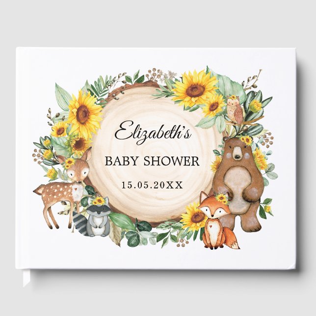 D'or Sunflower Woodland Animaux Baby shower Livre d'inv (Recto)