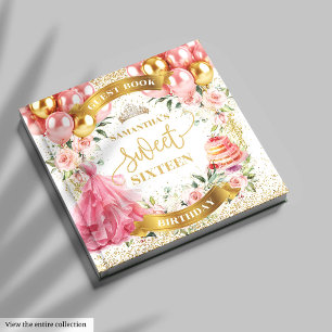 D'or Sweet sixteen Livre d'invité Fleurs Roses Bleues