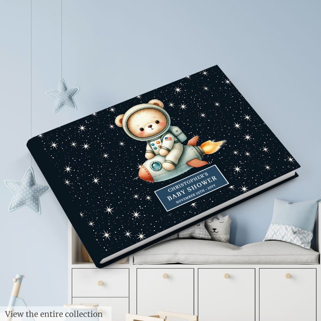D'or Thème de l'espace Baby Boy Livre d'invité Teddy Be (Space Theme Baby Boy Guest Book Teddy Bear)