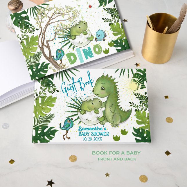 D'or Tropical Dino Baby shower Invité Livre conte histo (Tropical Dino Baby Shower Guest Book Story tale)