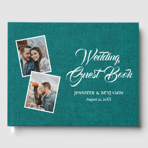 D'or Turquoise Rustic Burlap Mariage Photo Livre d'invi