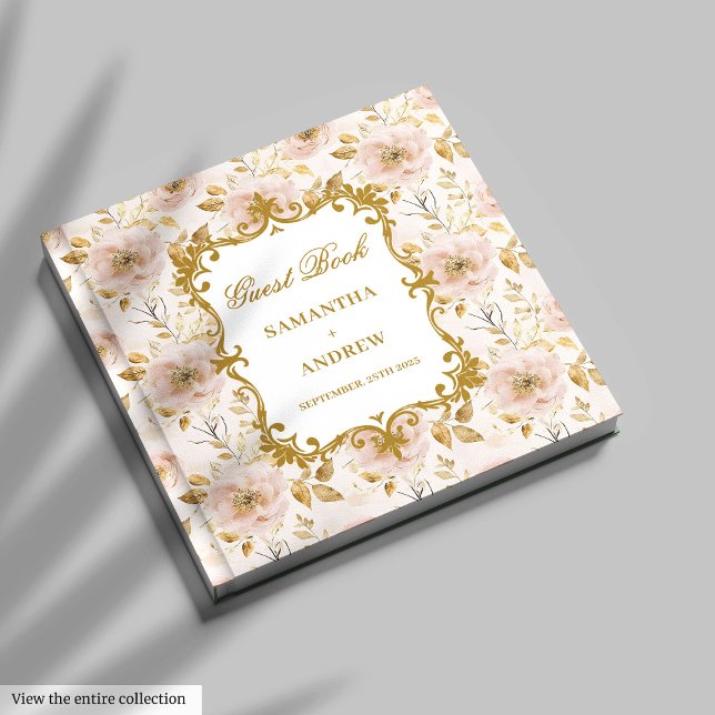D'or Unique Blush Gold Boho Mariage Livre d'invité sign (Unique Blush Gold Boho Wedding Guest Book Signing)