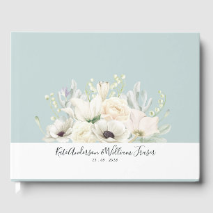 D'or Vintage Blue Floral Mariage Livre d'hôtes