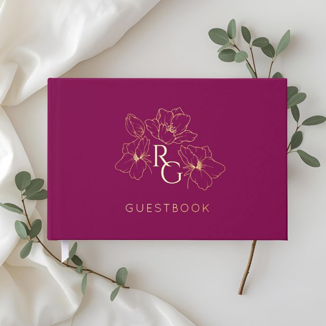 D'or Violet | Chic Monogram Mariage livre d'hôtes (Créateur téléchargé)