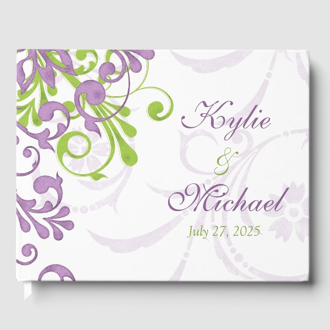D'or Violet Purple Lime Green Floral Mariage livre d'hô (Recto)