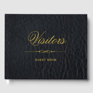 D'or Visiteurs Faux Black Leather Elégant Livre d'Invit