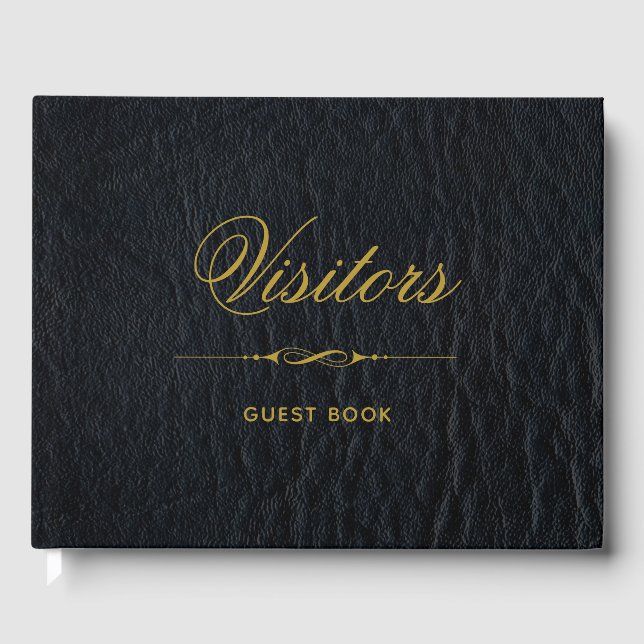 D'or Visiteurs Faux Black Leather Elégant Livre d'Invit (Recto)
