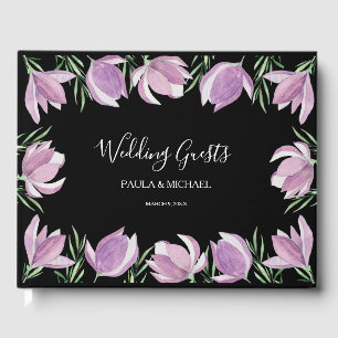 D'or Watercolor Purple Floral Mariage Livre d'invité