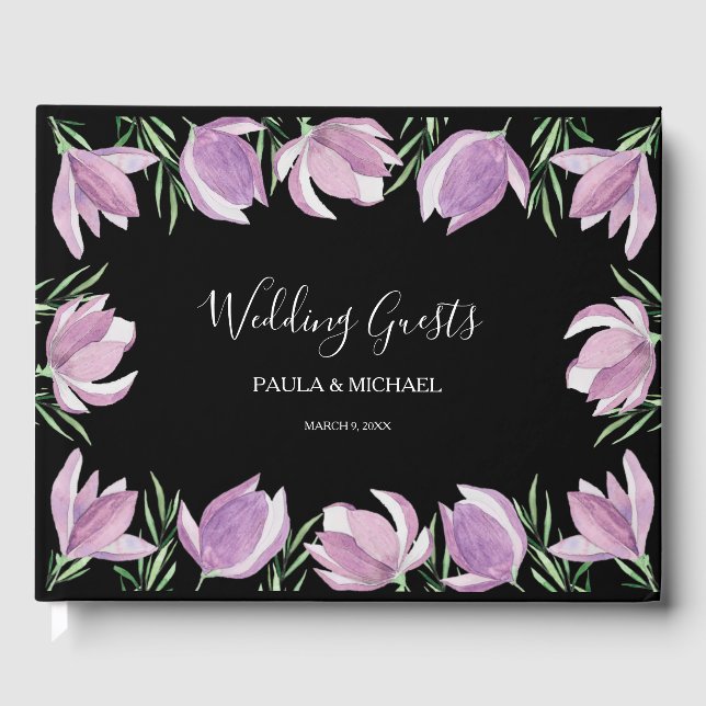 D'or Watercolor Purple Floral Mariage Livre d'invité (Recto)
