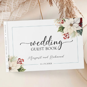 D'or White Poinsettia Rustic Winter Wedding Livre d'inv