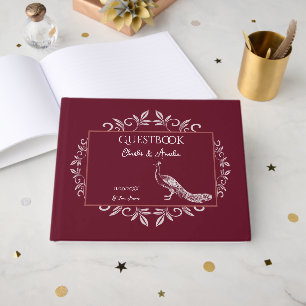 D'or Wine Peacock fleurir Mariage Livre d'invité