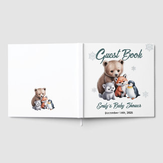 D'or Winter Woodland Animaux Baby shower Livre d'invité
