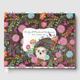 D'or Woodland Hedgehog Livre d'invité Rustic Cute