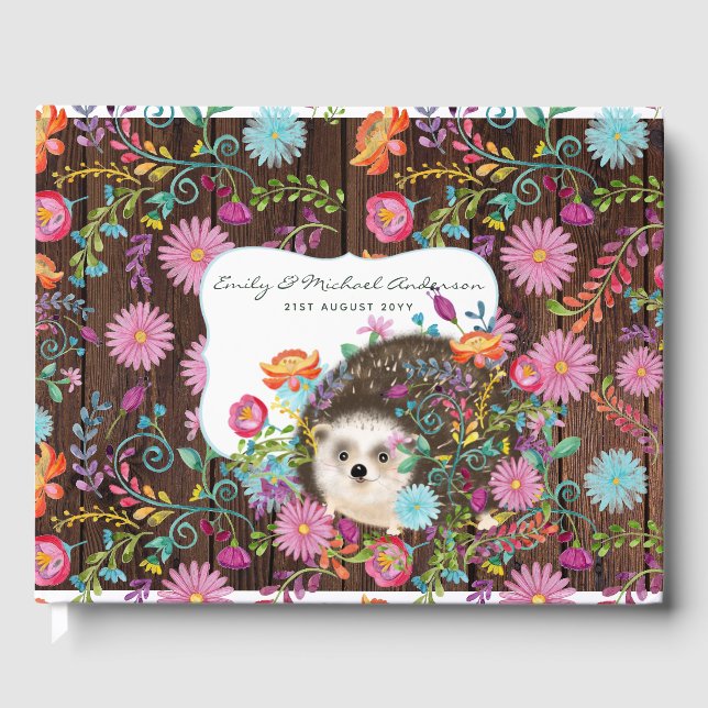 D'or Woodland Hedgehog Livre d'invité Rustic Cute (Recto)